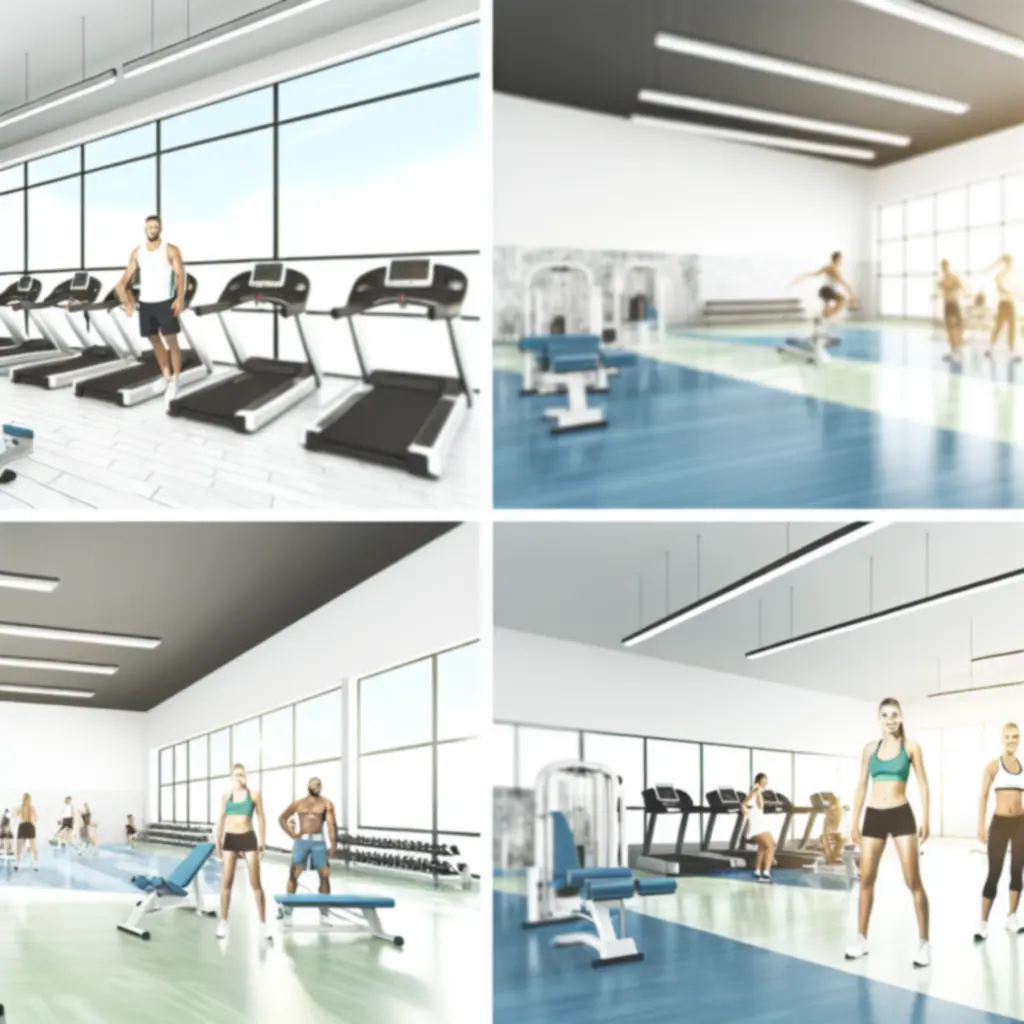 Világos, tágas fitneszterem modern erőnléti és kardió gépekkel