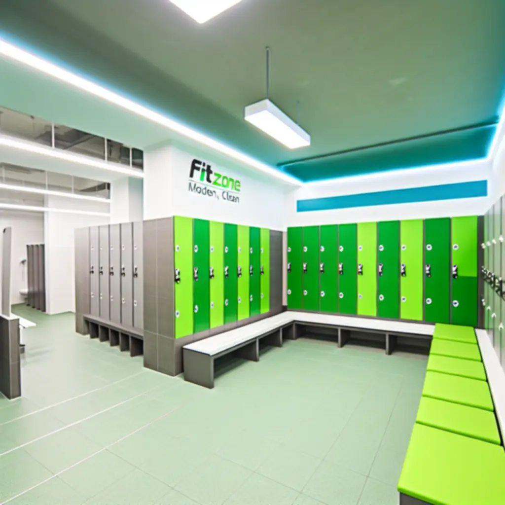 Modern, tiszta fitnesz öltöző és zuhanyzó